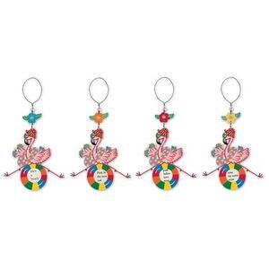 Beachy Tropical Pink Flamingos Wine Bottle Charms and Magnet Set